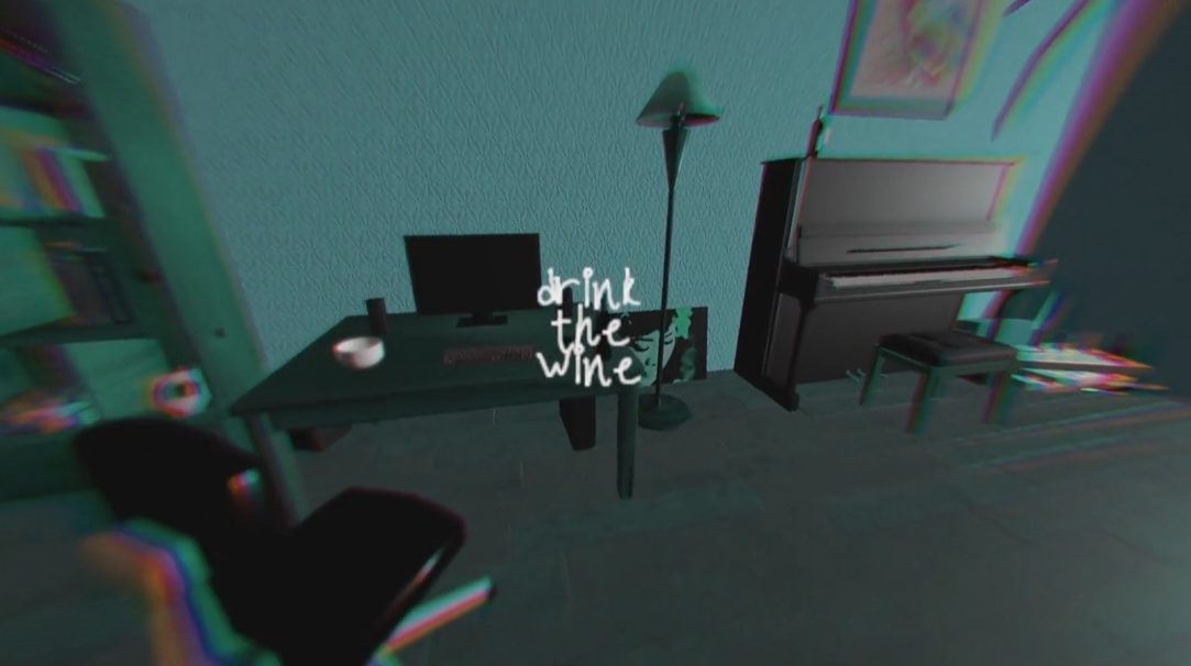 In-game prompt reading 'drink the wine'